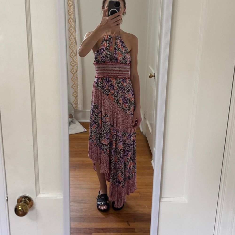 Free People smocked asymmetrical halter dress